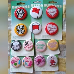 Set of 14 Fun Statement Pinback Buttons - Red, Pink, Yellow, White, Black, Green